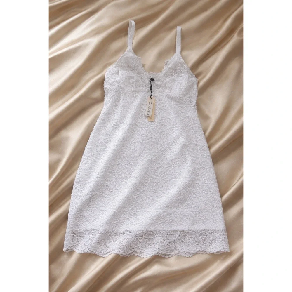 Cosabella Jhansi Lace Slip Dress White Wireless Stretch Lace Lingerie Size M‎